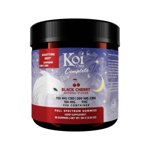 Koi CBD, Complete Full Spectrum CBD Gummies – Nighttime Rest, Black Cherry, 30ct, 300mg CBN + 150mg THC + 750mg CBD – THC PENS US