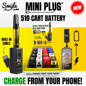 Mini Plug (20-PACK) 510 Cart Battery with Built-in USB-C Cable, Adjustable Voltage, LED Display
