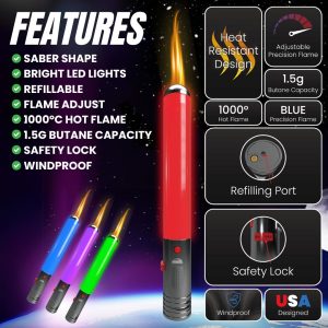 Saber Shaped Kitchen Torch with Glowing Lights and Adjustable Flame – view 2